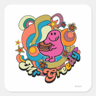 de heer Greedy   Kleurrijke zwenken en sterren Vierkante Sticker