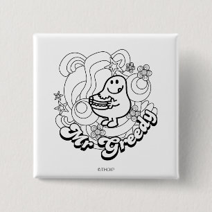 de heer Greedy Zwart-witzwijn en sterren Vierkante Button 5,1 Cm