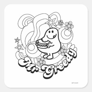 de heer Greedy   Zwart-witzwijn en sterren Vierkante Sticker