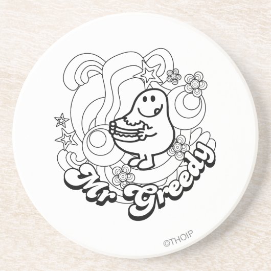 de heer Greedy | Zwart-witzwijn en sterren Zandsteen Onderzetter (Voorkant)