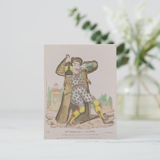 De heer Grimaldi als Clown, die de Briefkaart (Staand voorkant)