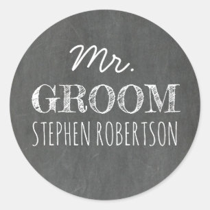 de heer Groom Chalkboard Ronde Sticker
