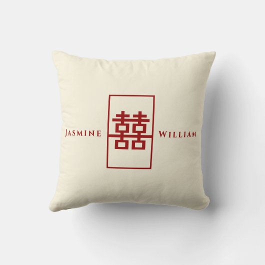 de heer Groom Double Happiness Chinese Wedding Kussen (Achterkant)