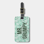 de heer Grumpy | Groene naam en tekentospatroon Bagagelabel (Voorkant verticaal)