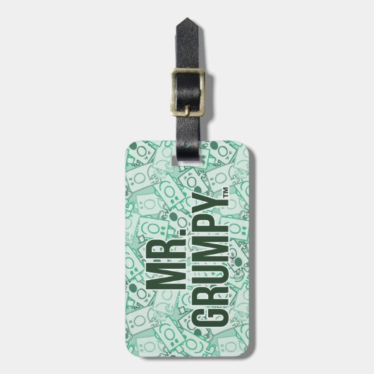 de heer Grumpy | Groene naam en tekentospatroon Bagagelabel (Voorkant verticaal)