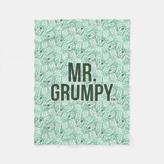 de heer Grumpy | Groene naam en tekentospatroon Fleece Deken (Voorkant)