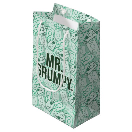de heer Grumpy | Groene naam en tekentospatroon Klein Cadeauzakje (Voorkant Gekanteld)