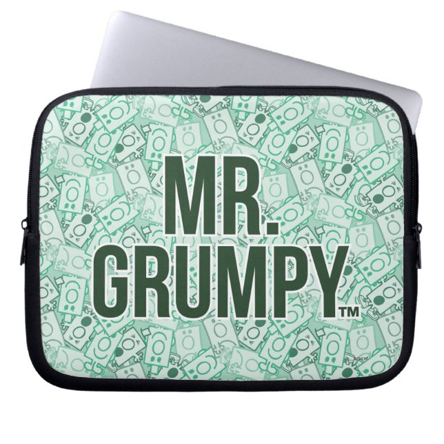 de heer Grumpy | Groene naam en tekentospatroon Laptop Sleeve (Voorkant)