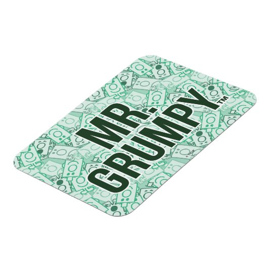 de heer Grumpy | Groene naam en tekentospatroon Magneet (Linkerzijde)