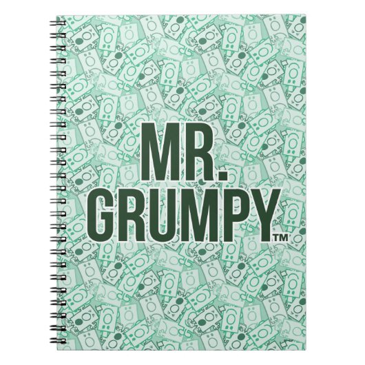 de heer Grumpy | Groene naam en tekentospatroon Notitieboek (Voorkant)