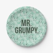 de heer Grumpy | Groene naam en tekentospatroon Papieren Bordje (Voorkant)