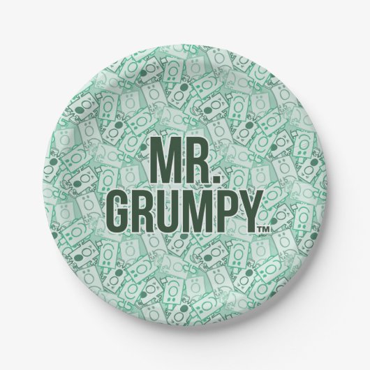 de heer Grumpy | Groene naam en tekentospatroon Papieren Bordje (Voorkant)
