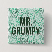 de heer Grumpy | Groene naam en tekentospatroon Vierkante Button 5,1 Cm (Voorkant)