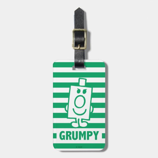 de heer Grumpy | Mischengrin en groene stripes Bagagelabel (Voorkant verticaal)