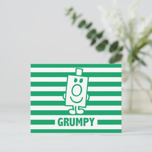 de heer Grumpy | Mischengrin en groene stripes Briefkaart (Staand voorkant)
