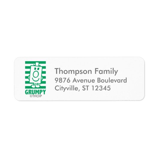 de heer Grumpy | Mischengrin en groene stripes Etiket (Voorkant)