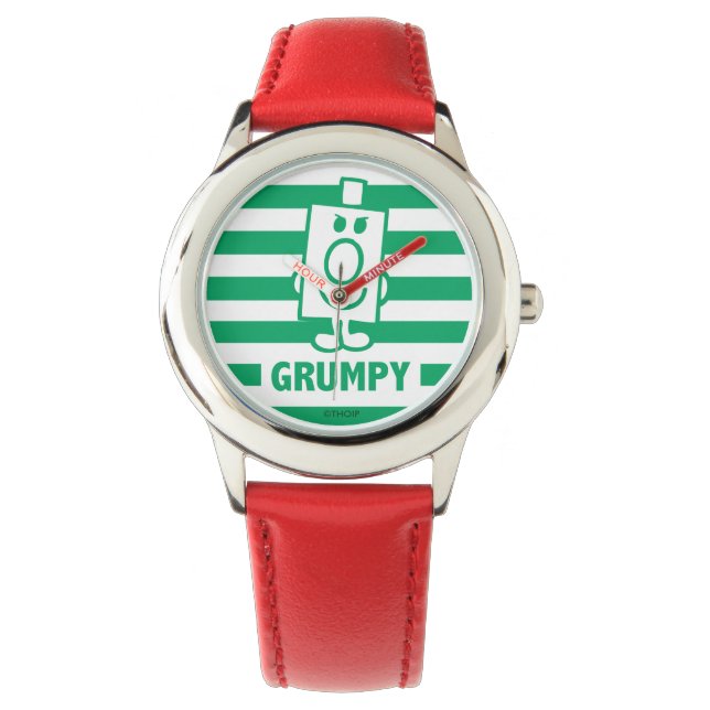 de heer Grumpy | Mischengrin en groene stripes Horloge (Voorkant)