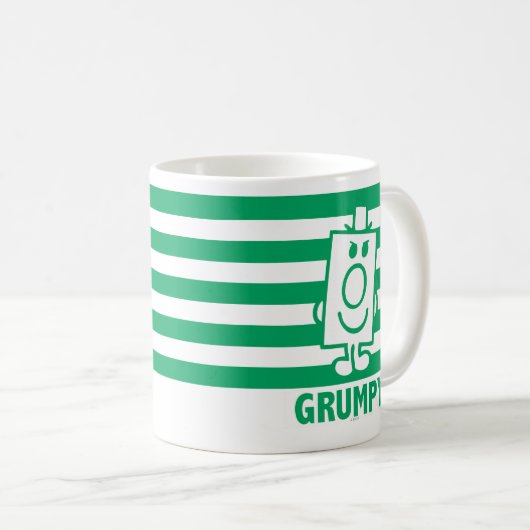 de heer Grumpy | Mischengrin en groene stripes Koffiemok (Voorkant rechts)