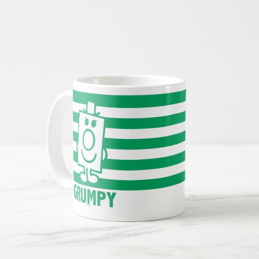 de heer Grumpy | Mischengrin en groene stripes Koffiemok (Voorkant links)