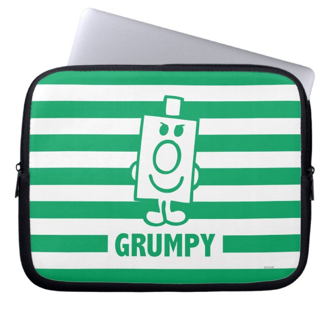 de heer Grumpy | Mischengrin en groene stripes Laptop Sleeve (Voorkant)