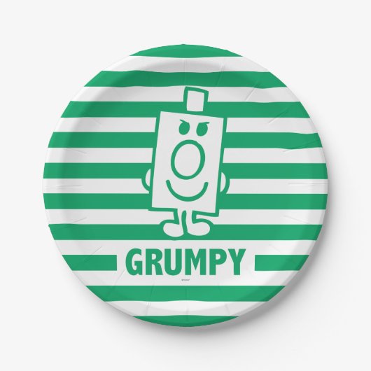 de heer Grumpy | Mischengrin en groene stripes Papieren Bordje (Voorkant)