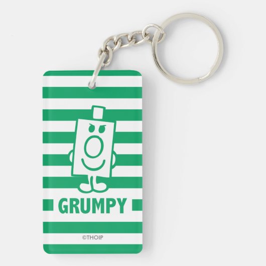 de heer Grumpy | Mischengrin en groene stripes Sleutelhanger (achterkant)