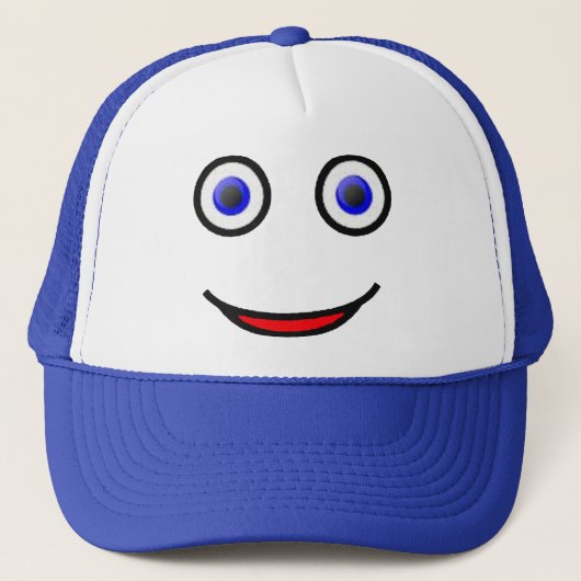 De heer Happy Face Trucker Hat (blauw) Trucker Pet (Voorkant)