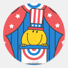 De heer Happy op het podium Ronde Sticker