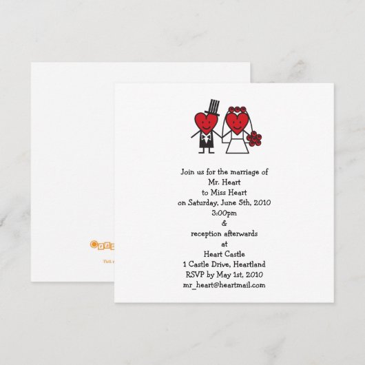 de heer Heart Wedding Invitation - vierkant Kaart (Voorkant / Achterkant)