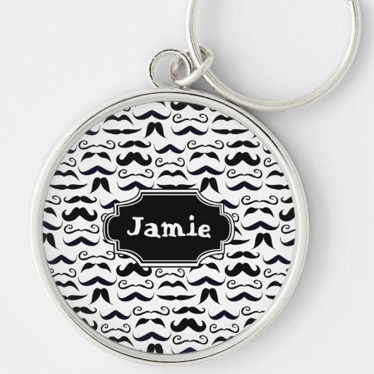 de heer Hipster Mustache Retro Black & White Sleutelhanger (Voorkant)