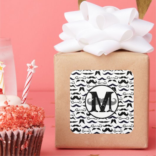 de heer Hipster Mustache Retro Vierkante Sticker (Feest)