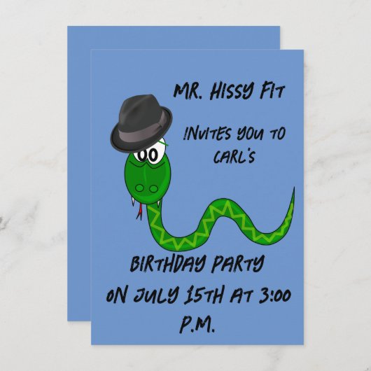 de heer Hissy Fit Snake Birthday Uitnodiging (Voorkant / Achterkant)