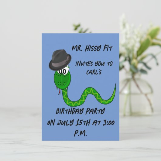de heer Hissy Fit Snake Birthday Uitnodiging (Staand voorkant)