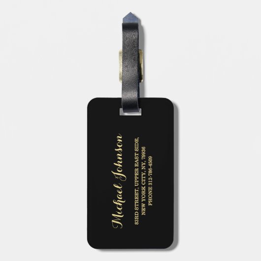 de heer Husband Groom Wedding Elegant Black Gold T Bagagelabel (Achterkant verticaal)