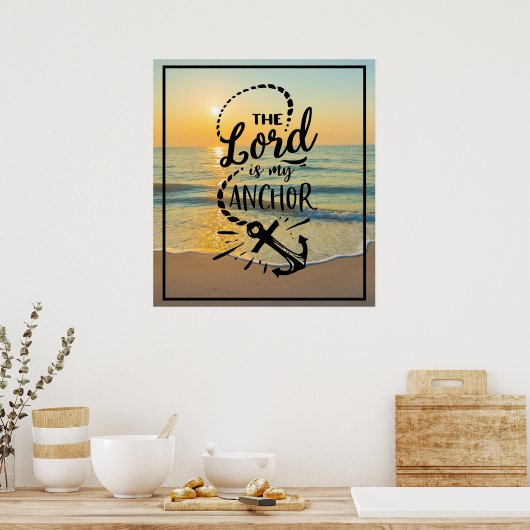 De Heer is mijn Anchor Sunset Beach Scene Poster (Keuken)