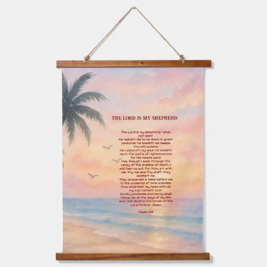 De Heer Is Mijn Herder Psalm 23 Sunset Beach Hangend Wandkleed (Voorkant)