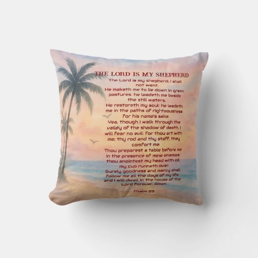 De Heer Is Mijn Herder Psalm 23 Sunset Beach  Kussen (Voorkant)