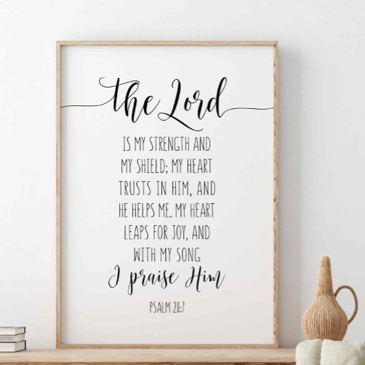 De Heer is mijn kracht en mijn schild, psalm 28:7 Poster