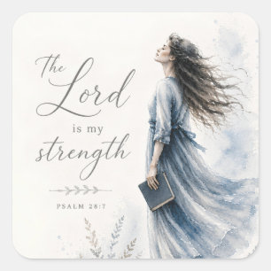 De Heer is mijn kracht Psalm 28:7 Aquarel  Vierkante Sticker