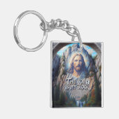 De Heer is mijn rots: Jezus in heilige houtsnijwer Sleutelhanger (Voorkant Links)