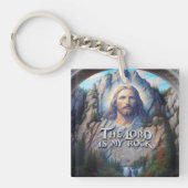 De Heer is mijn rots: Jezus in heilige houtsnijwer Sleutelhanger (Voorkant)