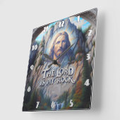 De Heer is mijn rots: Jezus in heilige houtsnijwer Vierkante Klok (Hoek)