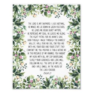 De Heer is mijn Shepherd, Psalm 23, Bijbelverse Foto Afdruk