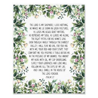 De Heer is mijn Shepherd, Psalm 23, Bijbelverse Foto Afdruk