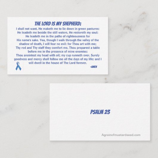 De Heer is mijn Shepherd PSALM 23 Blue Ribbon Visitekaartje (Voorkant / Achterkant)