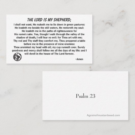 De Heer is mijn Shepherd PSALM 23 Visitekaartje (Voorkant / Achterkant)