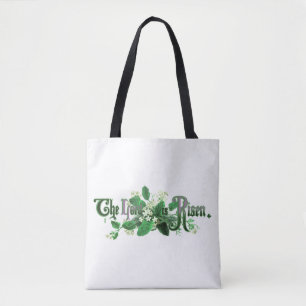 "De Heer is Opgewekt" Vintage Paaskunst groen Tote Bag