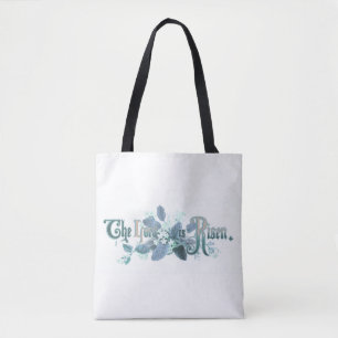 "De Heer is Opgewekt" Vintage Paaskunst licht turq Tote Bag