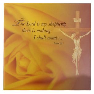 De Heer is Shepherd, Cross & Yellow Rose Tegeltje