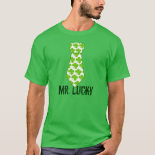 de heer Lucky Funny St Patricks Day Chevron Clover T-shirt